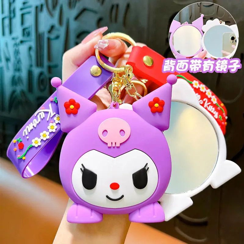 

New Kawaii cartoon characters Yugui Dog Portable Mirror Keychain Kuromi Silicone Cute Doll Car Keychain Bag Ornament Wholesale