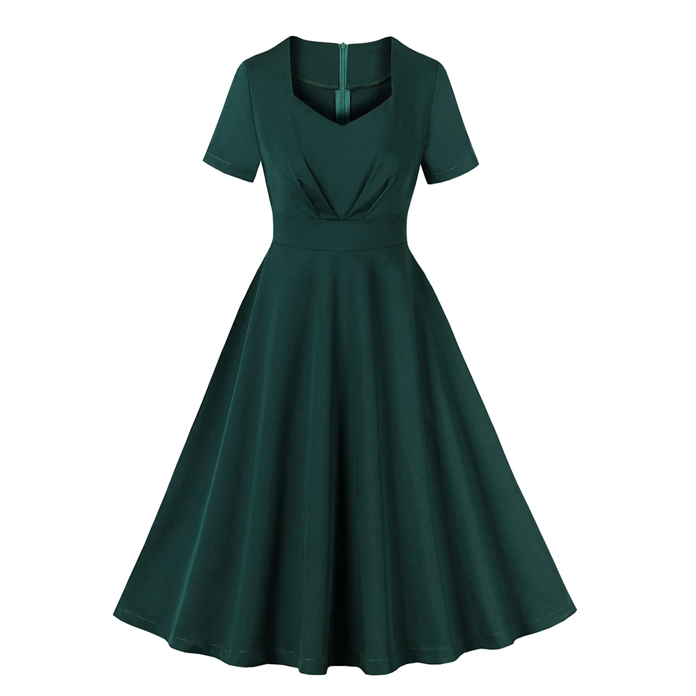 

Sweetheart Neck Ruched High Waist Swing Dresses for Women Elegant 2024 Summer Green Solid Vintage Long Dress VD4391