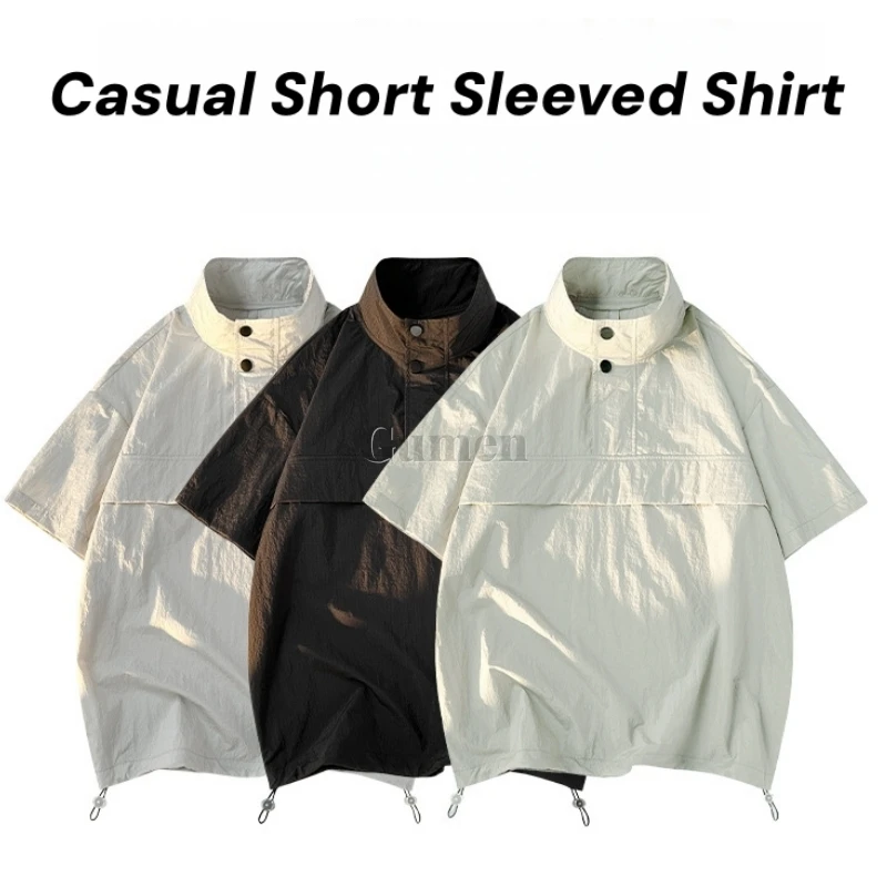 M/L/XL/2XL/3XL الوقوف طوق قمصان الرجال بلون قصيرة الأكمام تي شيرت الصيف ضوء تنفس في الهواء الطلق الرجال بلايز عادية