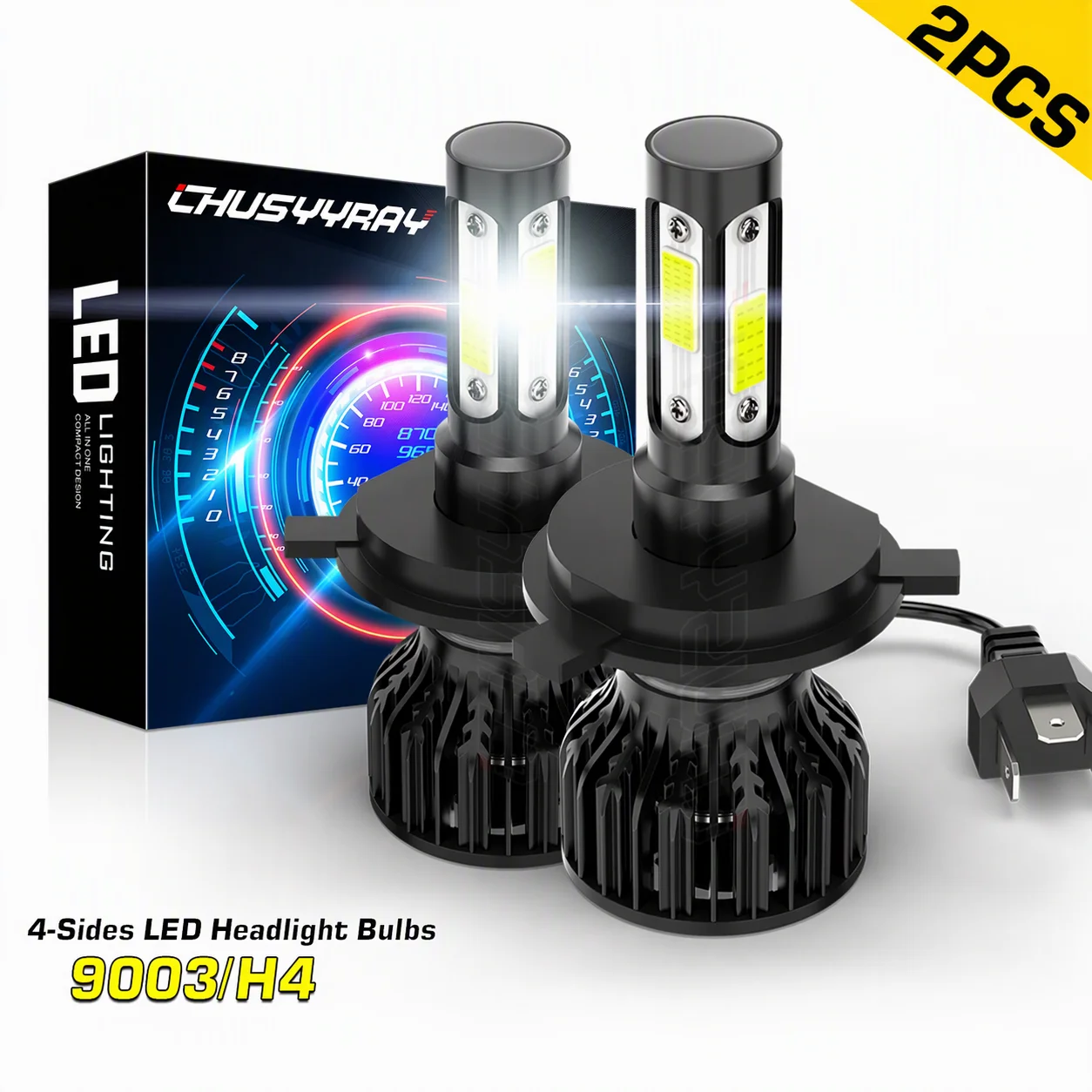 9003 H4 LED Headlight Bulbs Kit*2 100W 10000LM High Beam Super Bright White 6000K