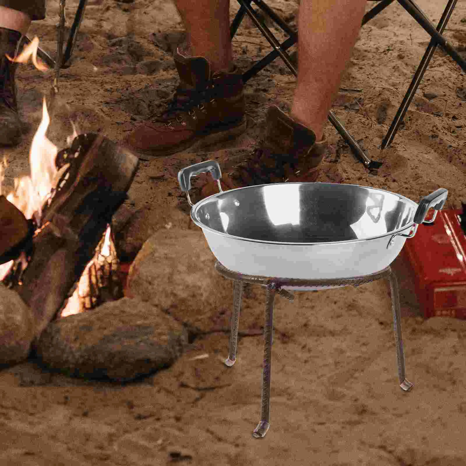 Trípode para leña para pícnic al aire libre, estante para ollas, anillo redondo de acero, estufa de barbacoa, soporte triangular para lavabo (trípode mediano), soporte para Wok