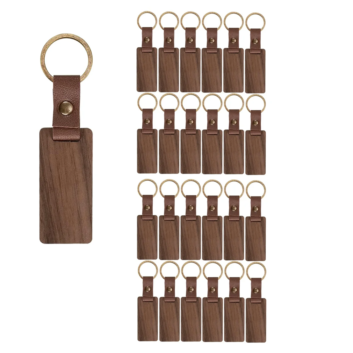 25 Pieces Leather Wood Keychain Blank, Wooden Keychain Blanks with Leather Strap, Unfinished Wooden Keychains