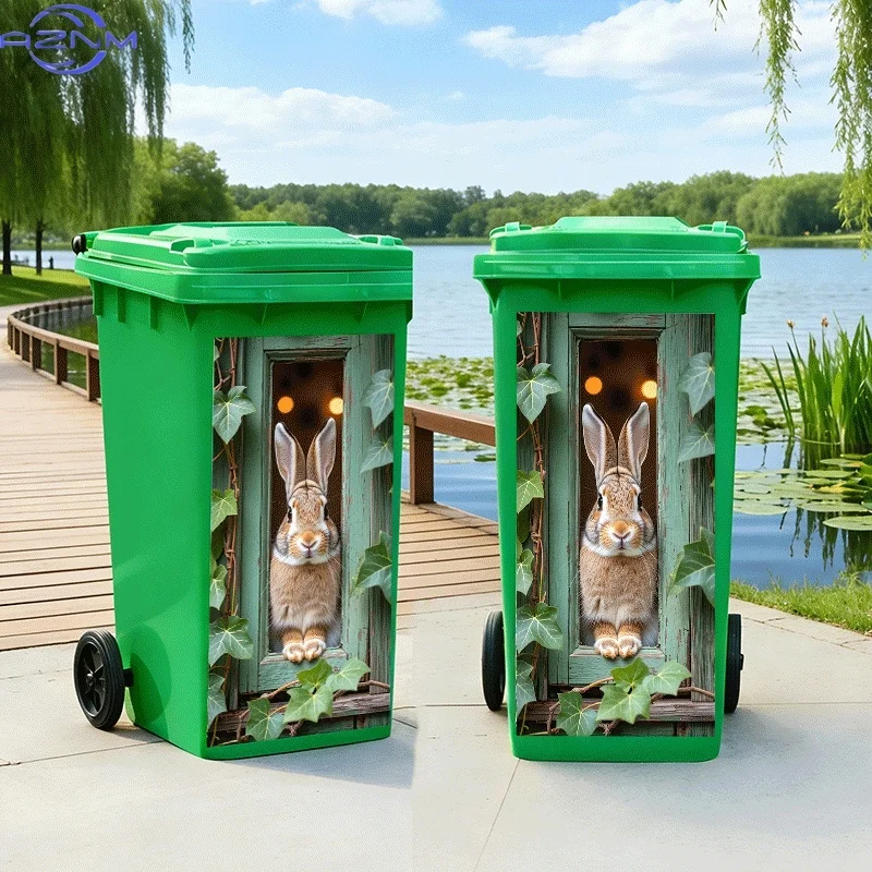 [2D Flat Printing]1pc Trash Can Sticker[Title Translated, Do Not Change] Rabbit Peeking Through Window Theme Design Wall Stick