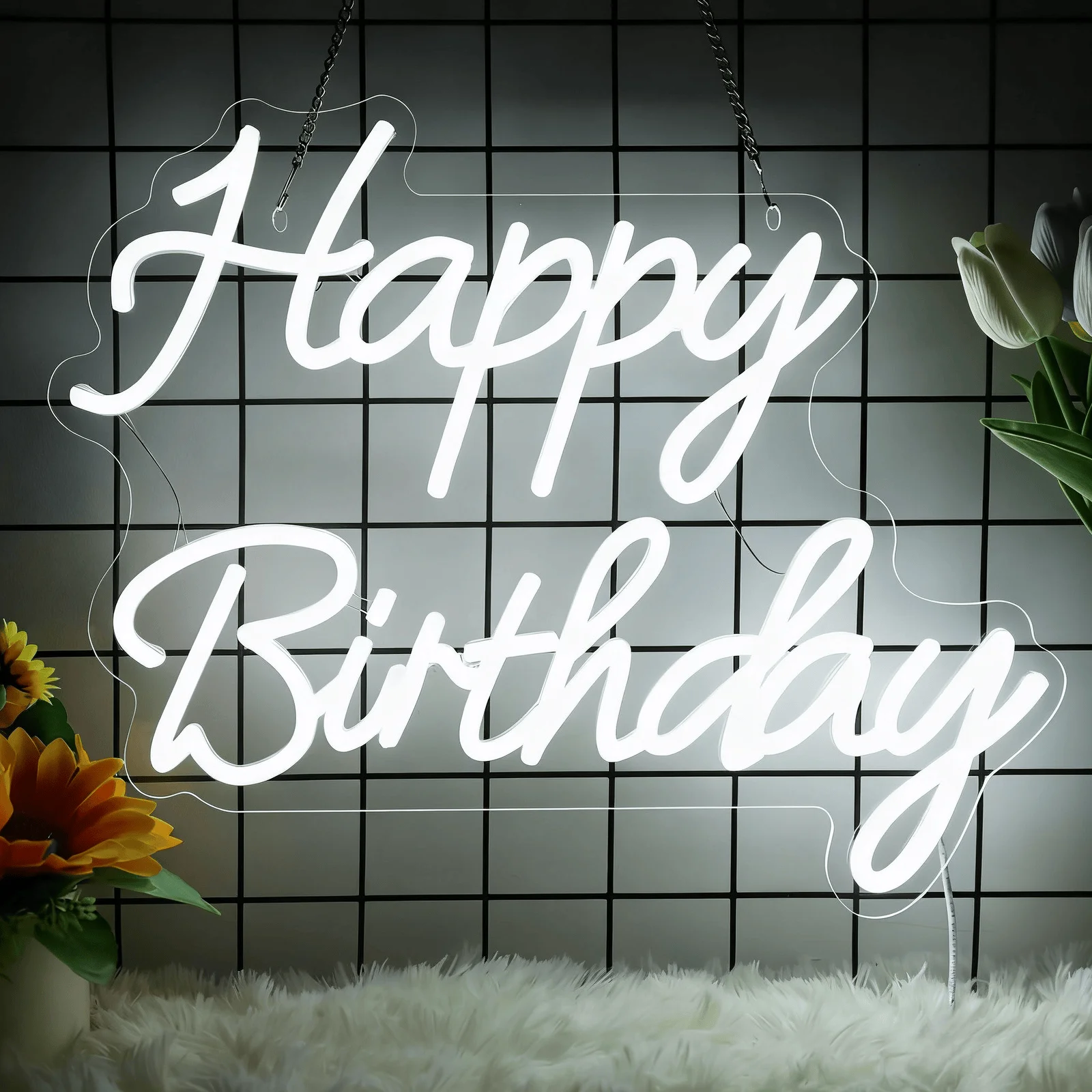 

Happy Birthday Neon Sign for Wall Decor, USB Powered LED Neon Sign with Switch, Ideal for All Ages Home Party Decor
