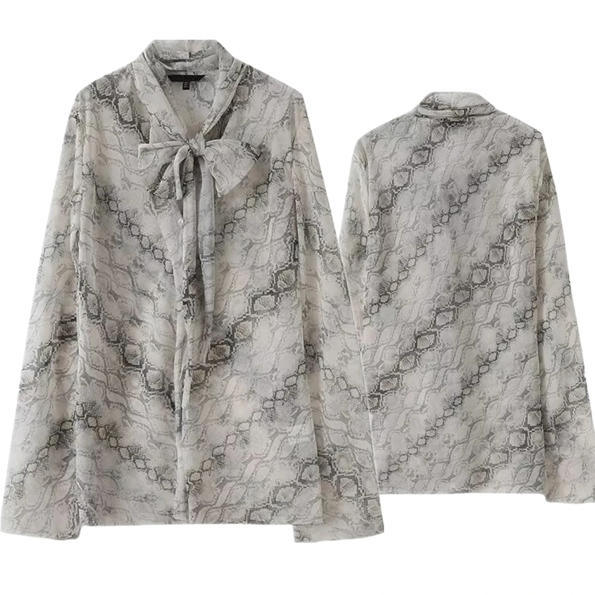 

Maxdutti Women's Clothing Chiffon Blouse Women Minimalist Fashion Elegant Serpentine Print Shirt Office Ladies Long Sleeve Shirt