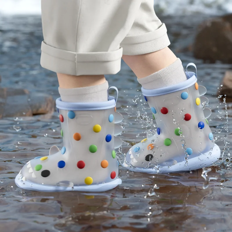 Transparent Kid Boy Girl Rain Shoes Children Ankle Rain boots Waterproof shoes Round toe Shark Water Shoes soft Toddler Shoes