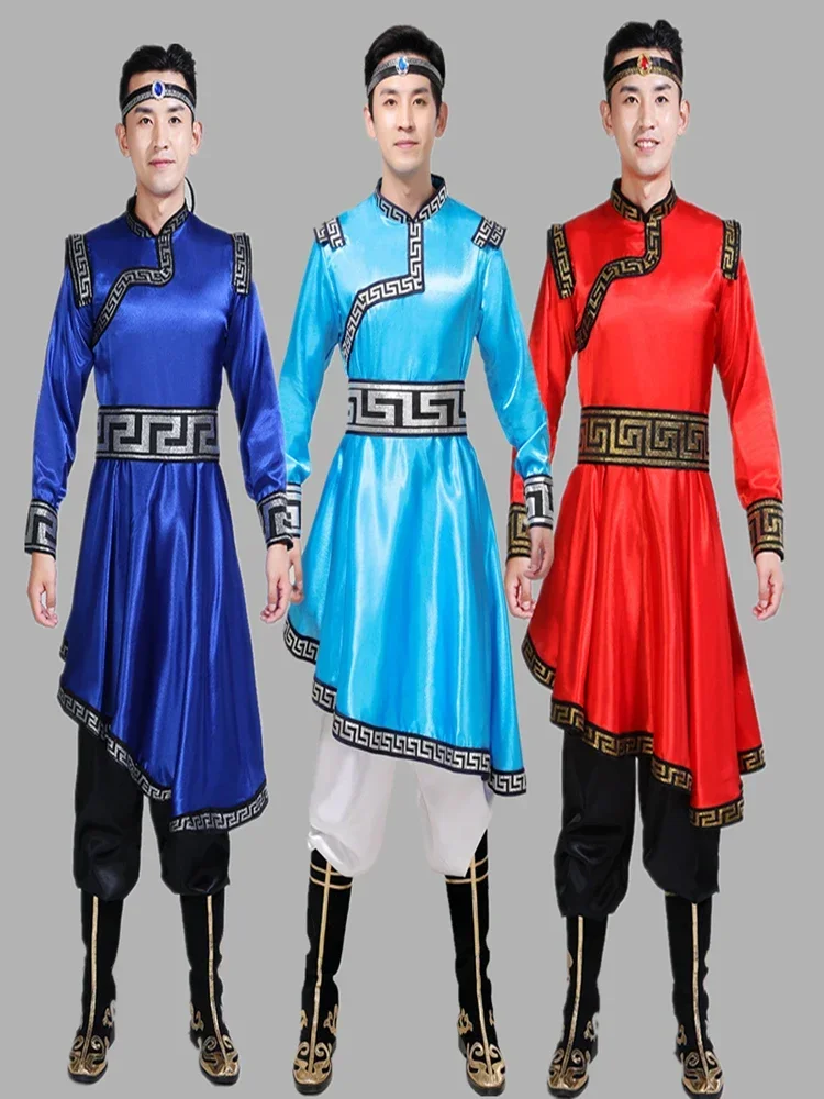 men's dance performance uniform robe ethnic minority white wrestling chopsticks dance grassland performance 2-piece set