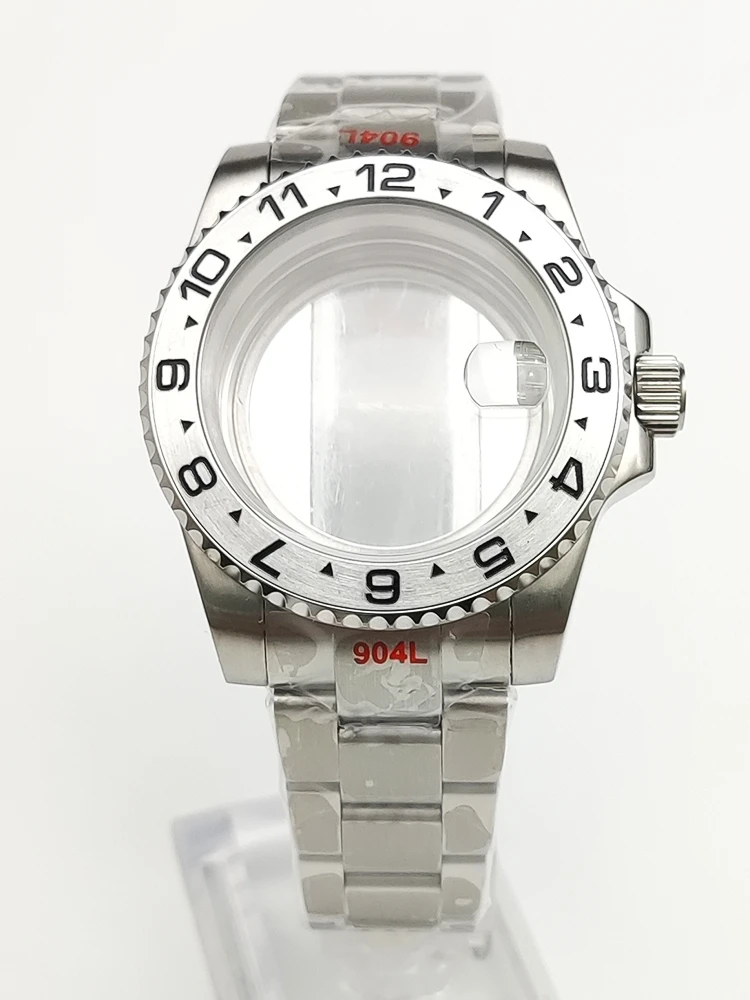 40 مللي متر مقاوم للماء ساعة حافظة 316L الفولاذ المقاوم للصدأ حافظة شفافة الظهر NH35 مطعمة الياقوت الكريستال غواص