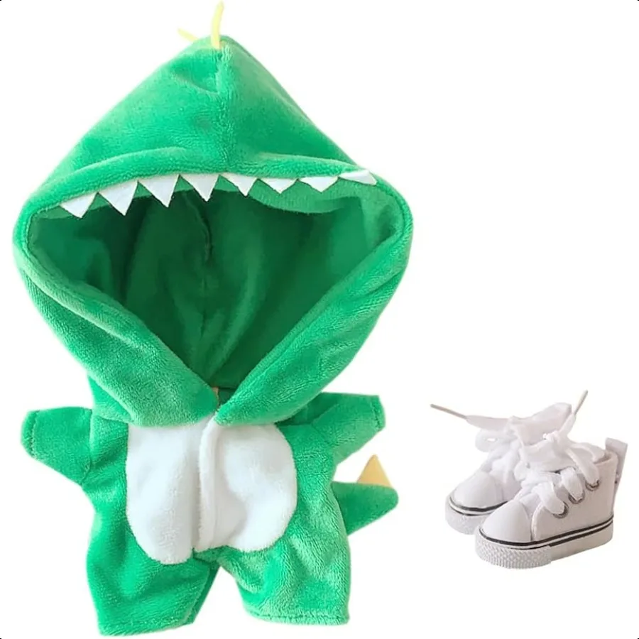 niannyyhouse Dinosaur Suit 20cm 7.8in Plush Doll Clothes Onesies + Shoe 2Piece Set Green Pajamas (Green)