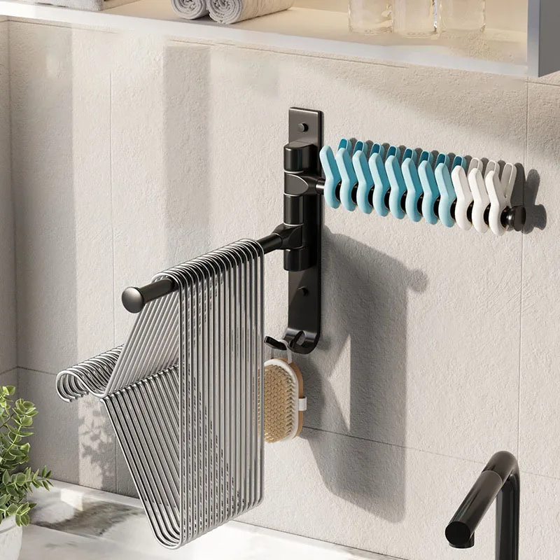 

Clothespin Hanger Storage Rack Multi Bar Hanging Clothes Shelf Space Aluminum Hanger Organizer Bathroom Balcony Folding Hook Rod