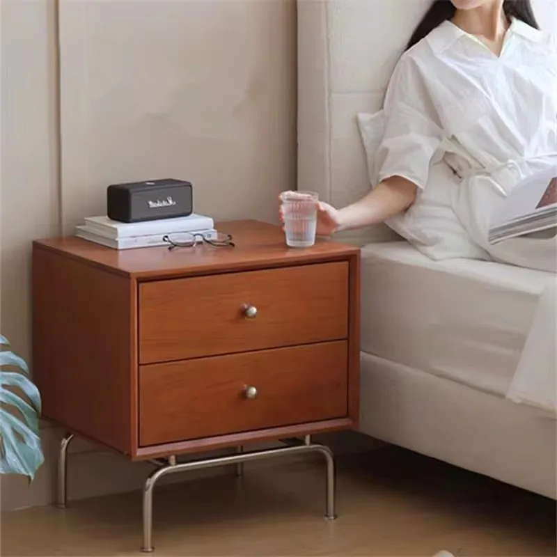# Mesita de noche funcional negra, de roble, estilo nórdico vintage, minimalista, pequeña, que ahorra espacio, mueble de mesa de cabecera delgado