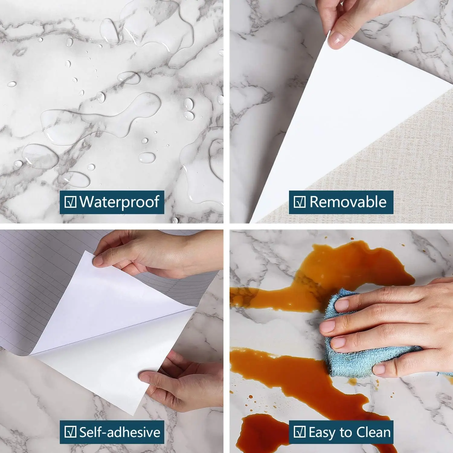 Marble Contact Paper for Countertops, Removable Wallpaper Peel and Stick, Self Adhesive Counter Top Waterproof for Kitchen Backs