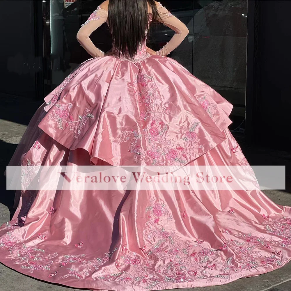 Merah Muda Meksiko Quinceanera Dress 2022 Off Bahu Sweet 16 Prom Gaun Pesta Outdoor Gaun Vestidos De 15 Años Xv Korset Kembali