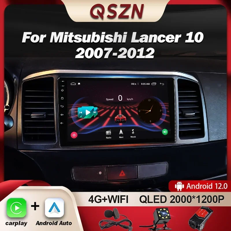 QSZN-Autoradio Android 13, Navigation GPS, 4G, Carplay, DVD, Lecteur Vidéo, Limitation Radio, pour Mitsubishi Lancer 10 CY 2007-2012