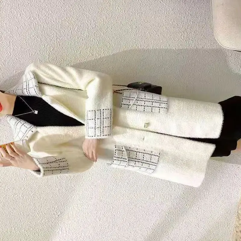 

Шерстяное пальто, женское новое осенне-зимнее корейское трендовое женское пальто из искусственного норкового бархата, простое утолщенное женское верхнее пальто средней длины