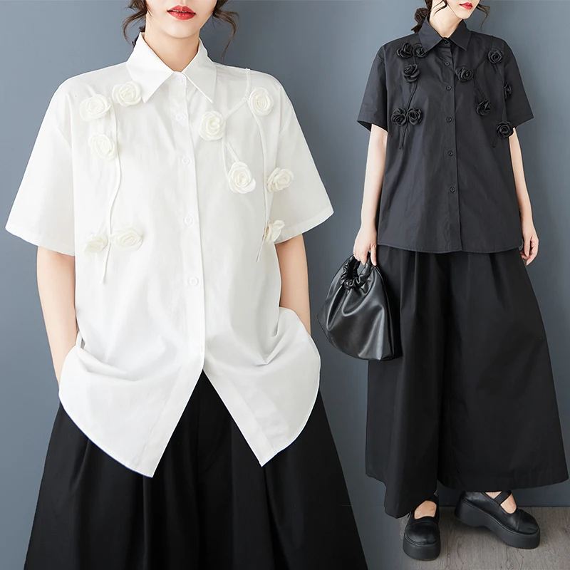 

Loose Large Size Patchwork Casual Commute Sweet ort Sve irt Pure Color Spring Summer New Sle Women's Casual irt