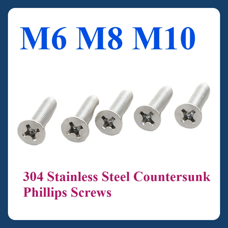 

1~20pcs M6 M8 M10 304 Stainless Steel Countersunk Phillips Screws - Rust-Proof for Furniture, Cabinetry & DIY, Flush-Head Design