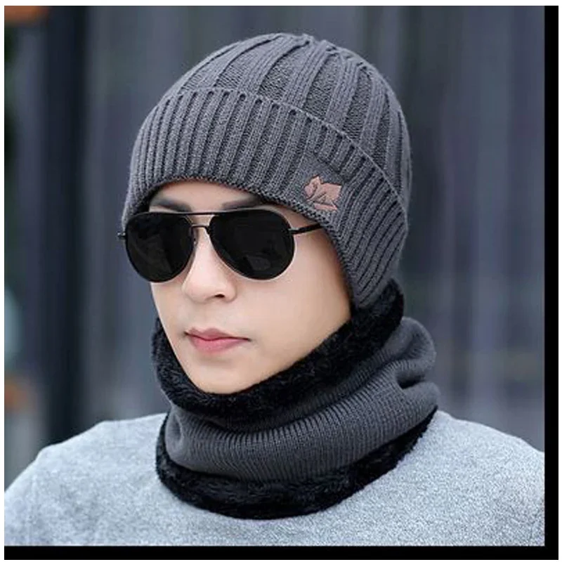 Men's Fashion Winter Beanies Hats Scarf Casual Knitted Balaclava Beanie Caps Gorros Mufflers Hat for Men Neck Warmer 007