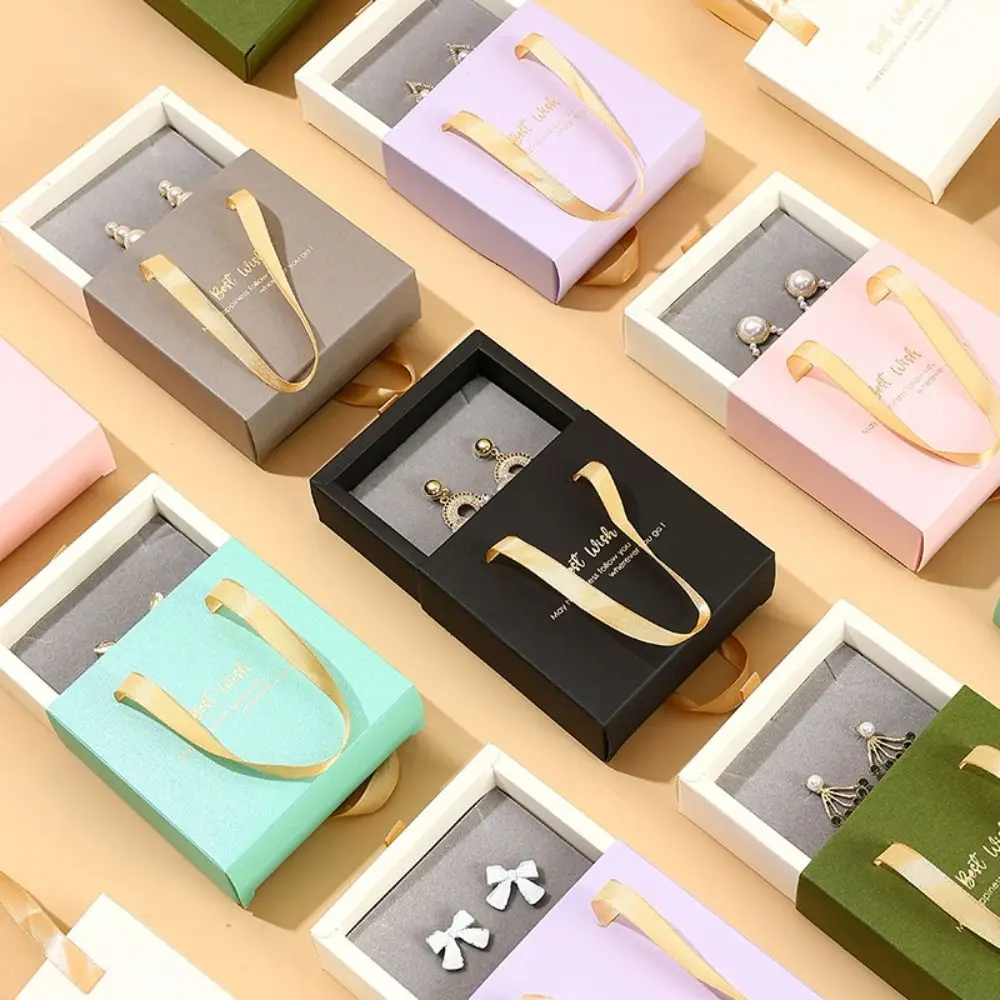 

Jewelry Box Paper with Handle Drawer Box Personalized DIY Slide Jewelry Packaging Storage Case Cardboard Necklace Carton