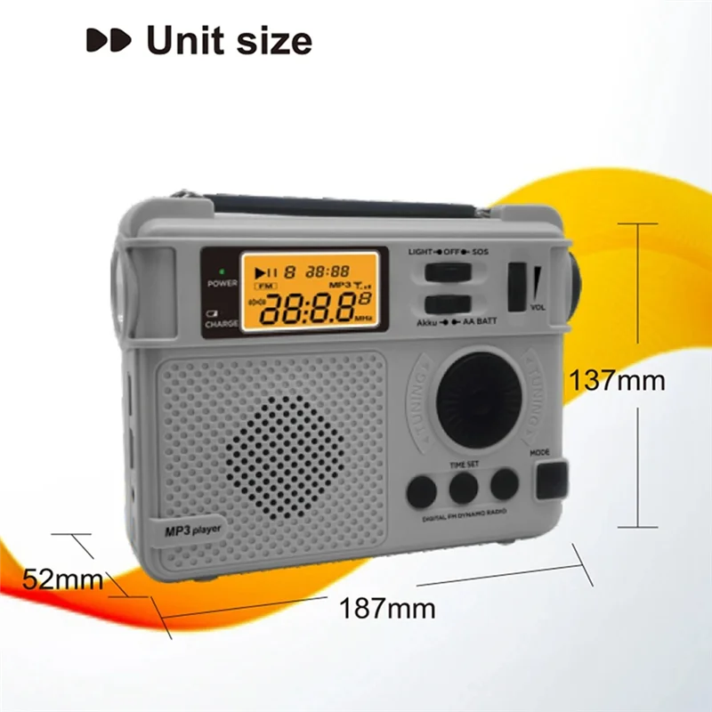 -A12R FM Radio Outdoor Hand Crank Emergency Radios Receiver 3000Mah Bluetooth Speaker Flashlight Support SOS Power Bank TF