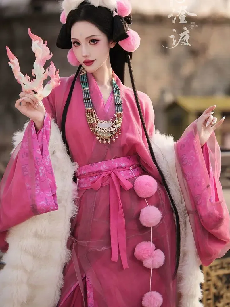 الصينية القديمة Hanfu الإناث 2026 فستان صيفي جديد Hanfu فستان المرأة هالوين الجنية تأثيري حلي أداء زي