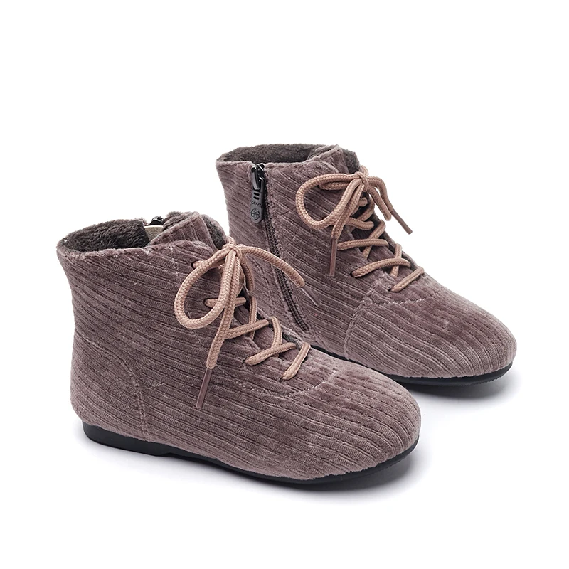 A pair of  Stylish little girl Corduroy Winter Boots - Soft and Durable with Adjustable Fit