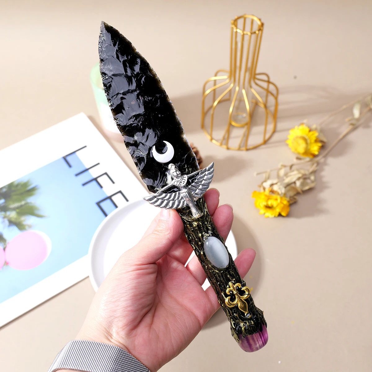 1pc 天然黒曜石ダガー生ポリッシュ csgo ノーカット爪ナイフモデル
