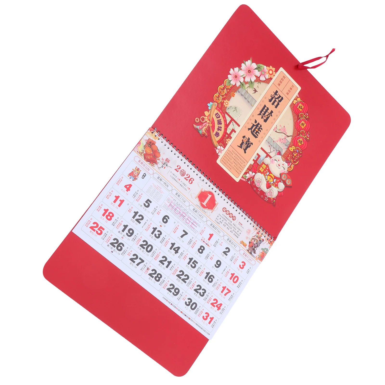 

Chinese New Year Wall Hanging Calendar 2026 Year of Horse Red Scroll Style Monthly Planner Home Office Decoration Traditional