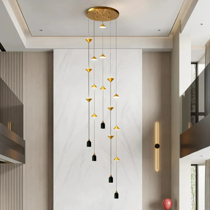 2024 Staircase LED Chandelier Modern Home Decoration Living Room Gold Black Metal Chandelier Indoor Lighting Bedroom Marble Lamp