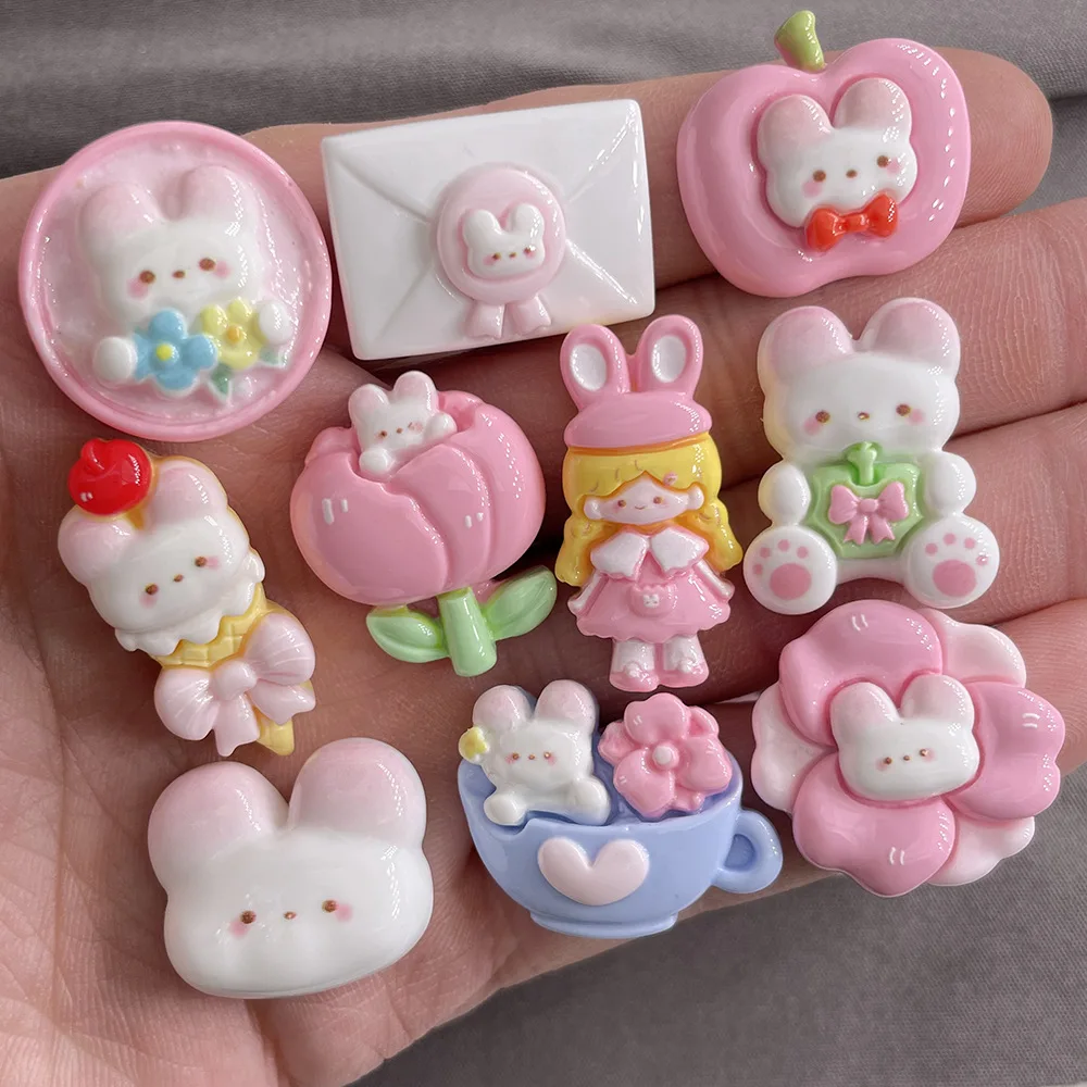 

5 шт., 10 компл., ювелирные аксессуары из мультяшной смолы для девочек, чехол для мобильного телефона «сделай сам», кремовый клей, шпилька ручной работы с плоской задней частью