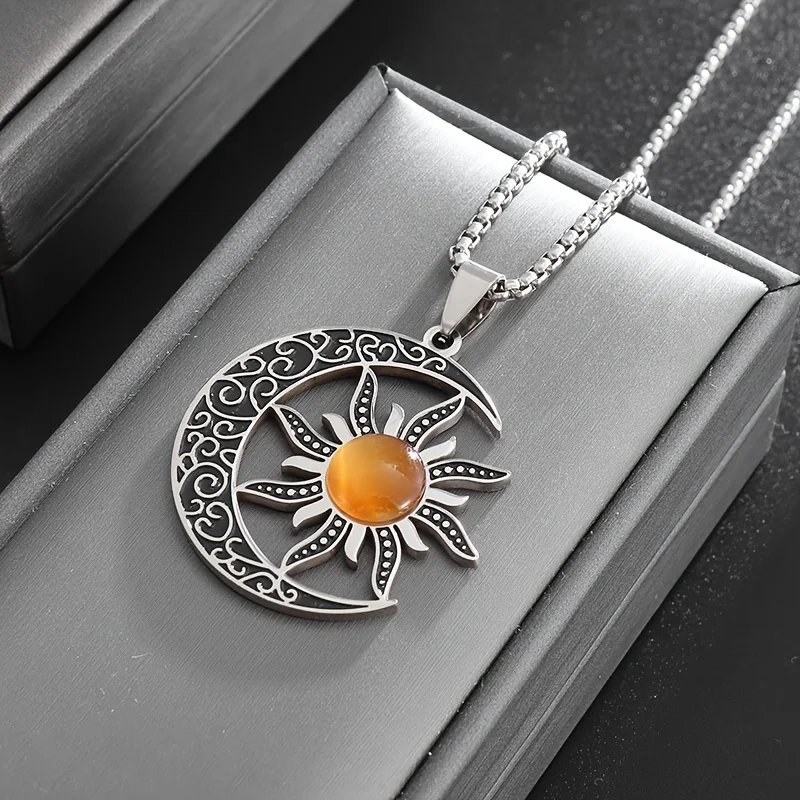Witch Moon Sun Pentagram Necklace Stone Occult Luna Crescent Wicca Necklaces Jewelry Collares Amulet Protection Women Necklace