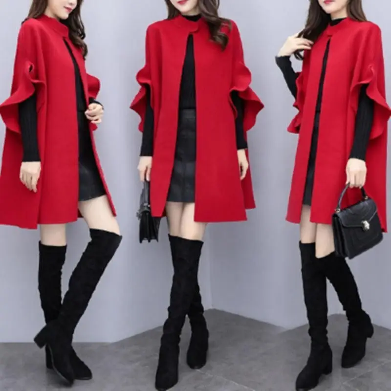 

Large size women's clothing autumn and winter new medium and long woolen coat women's fashion temperament word cape woolen coat