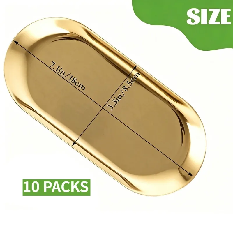 10PCS Golden Stainless Steel Serving Tray Set Metal Decorative Platters for Serving Food 7