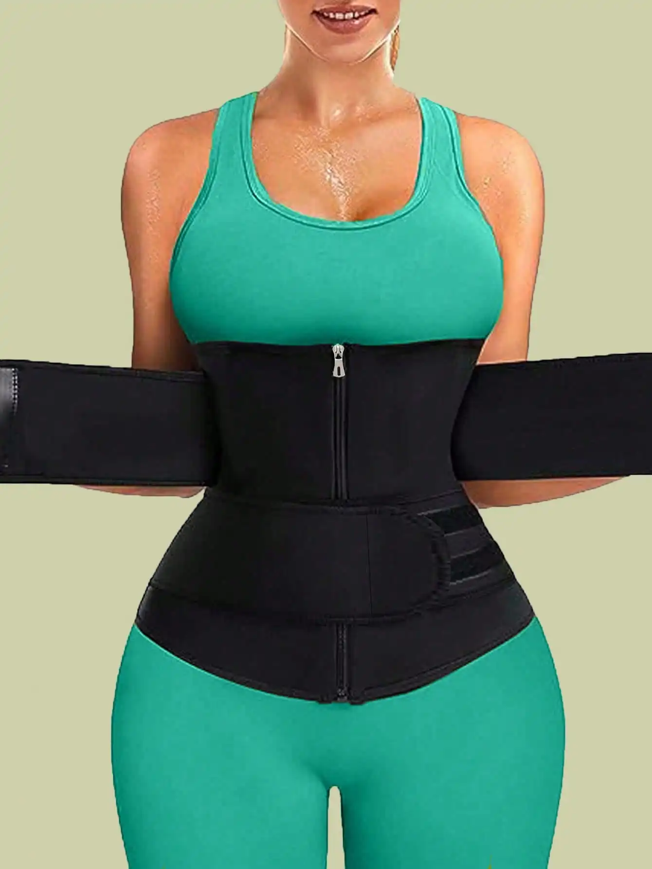 지퍼가 달린 여성용 더블 스트랩 허리 트레이너, 슬리밍 허리 벨트, 슬리밍 트레이닝 벨트, 조절 가능한 허리 지지 벨트, 엘라스