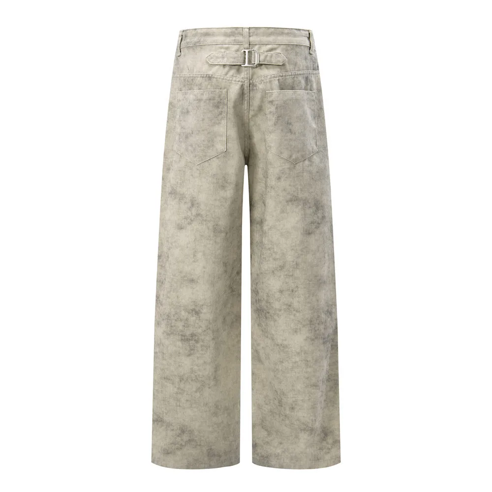 MWJLPWQ Street Style Tie-Dye Distressed Wide-Leg Straight Pants Men Vintage Trendy Punk Washed Dirty Loose Casual Trousers 20767