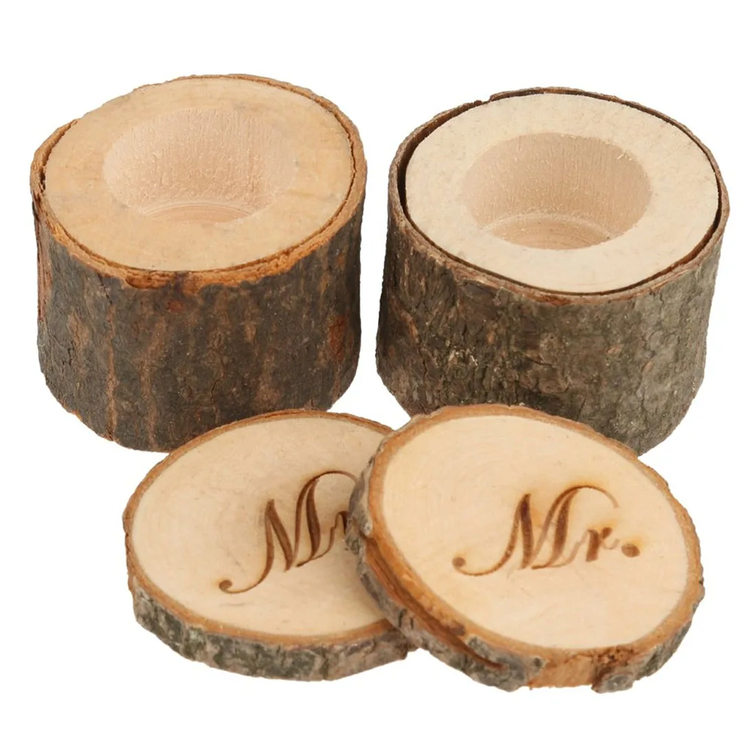 2pcs Mr & Mrs Shabby Chic Rustic Wedding Ring Pillow Holder Box Made of