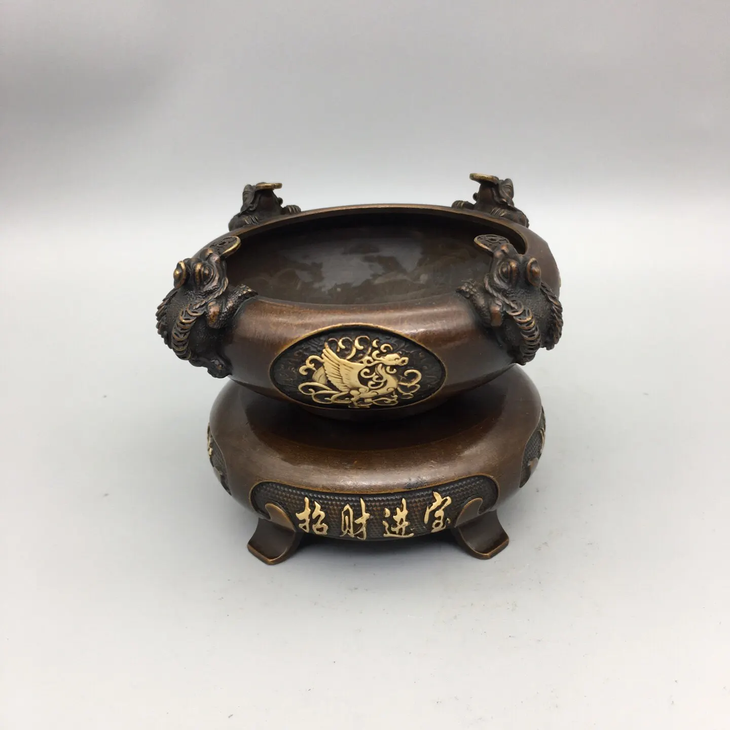 Antique Miscellaneous Old Collection Pure Gilded Copper Fortune Gathering Basin Statue Home Decor