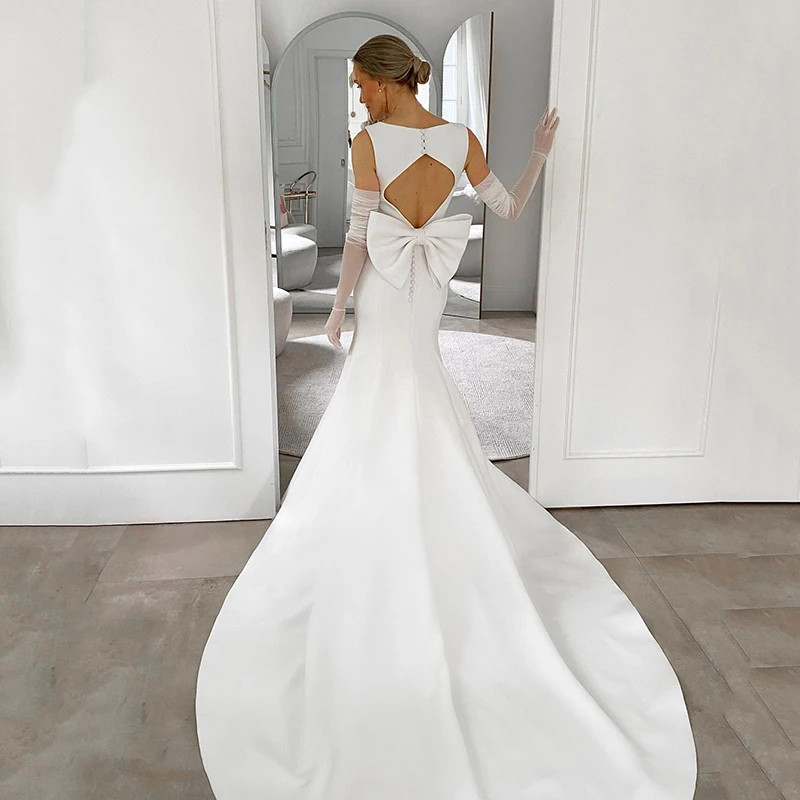 

Eightree White Mermaid Wedding Dresses O-Neck Backless Sweep Train Bridal Dress Boho Wedding Evening Prom Gown bestidos de novia