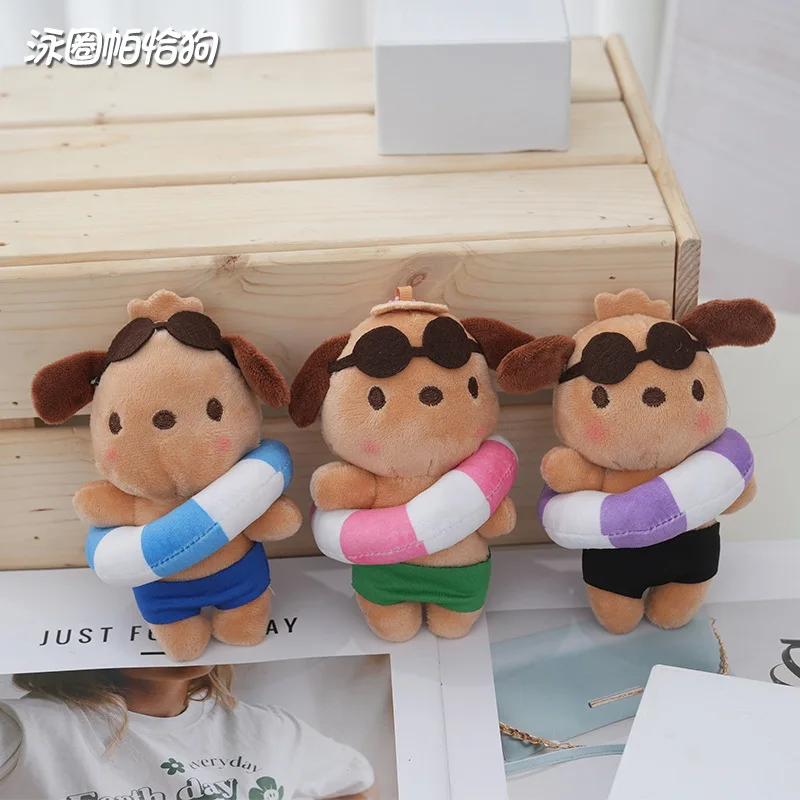 

Брелок Sanrio Pochacco, плюшевая игрушка для собаки с солнцезащитными очками, кольцо для плавания, кавайный мягкий подарок для детей, подарки для девочек