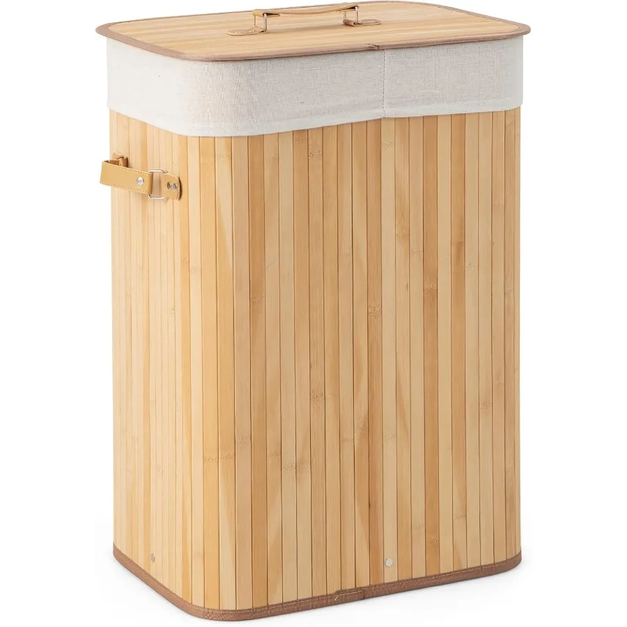 

Бамбуковая корзина для белья с крышкой, 72 л, большая высокая корзина для одежды со съемными ручками-вкладышем, прямоугольная корзина для белья для малышей