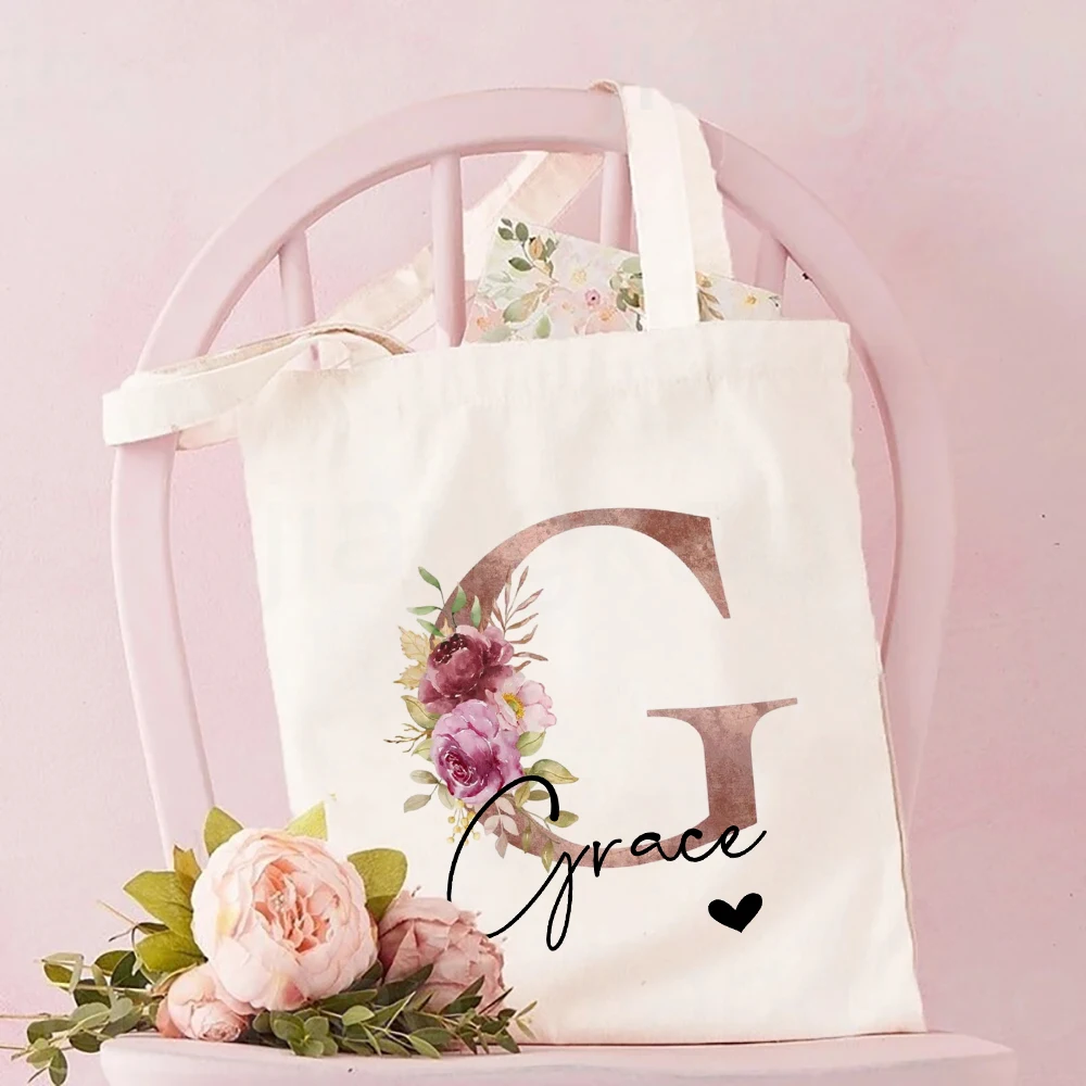 Personalized Bridesmaid Tote Initial with Name Handbag Bridal Bachelorette Party Shoulder Bag Wedding Birthday Xmas Gift for Her