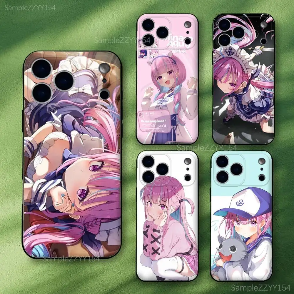 

Minato Aqua Hololive Phone Case For iPhone 17,16,15,14,13,12,Pro,Max,Plus,E,SE4,Air,Mini Black Soft Funda