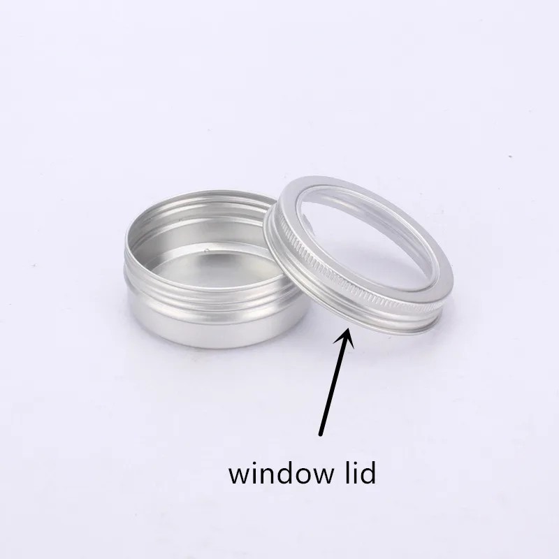 100ml/g 120g/ml 150g 200g /ml 250g/ml Aluminium Tins pot,case containers with screw thread window lid  for Lip Balm Gloss Candle