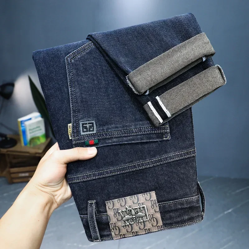 

Autumn Thick Jeans Men's Slim Small Feet Cropped Pants 2024 New Spring and Autumn Tide Brand Black Casual Mid-waist Pants Men
