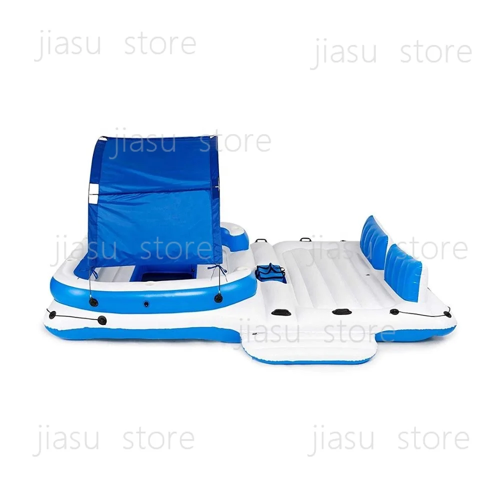 43105 Large Inflatable 6 Person Lake Pool River Floating Island Raft With Canopy