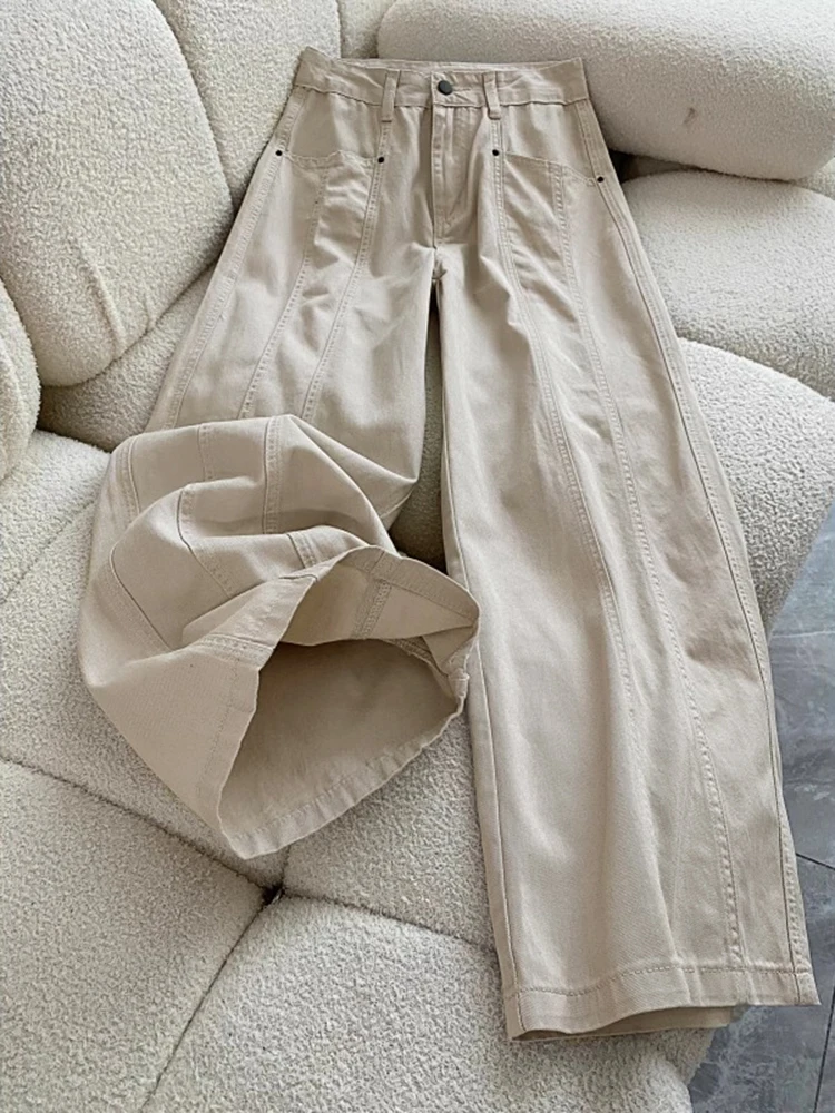 

Легкие широкие джинсы, женские драпированные свободные брюки с высокой талией, утягивающие прямые брюки, повседневные джинсы с высокой талией