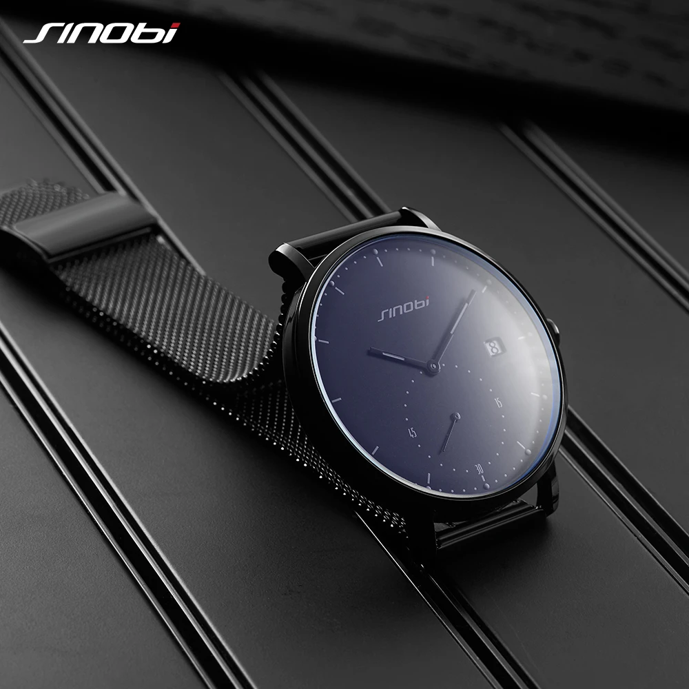 SINOBI Luxury Quartz Men\'s Watches 42mm Dial Waterproof Wristwatch Waterproof Luminous Pointer Clock Stainless Man Sport Watch
