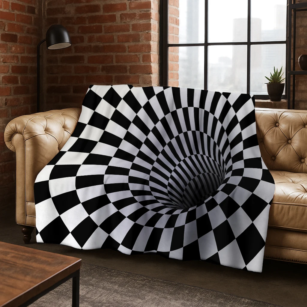 3D Mosaic Visual Geometry Illusion Flannel Blanket Soft Warm Blanket for Bedroom Living Room Bed Travel Camping Picnic Gift