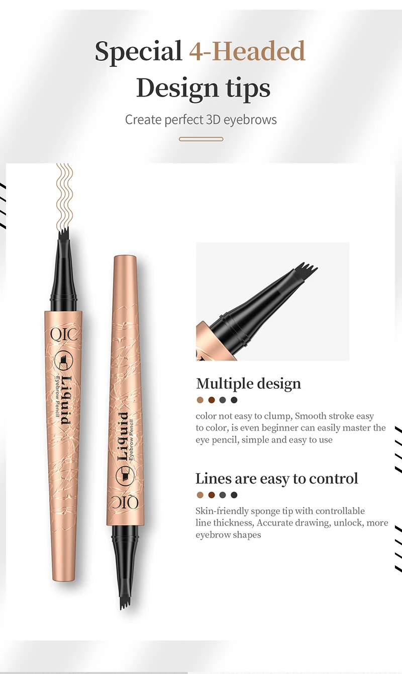 Eyebrow Pencil Liquid Waterproof Eyebrow Pencil Smudge-proof Brow Pencil With 4 Tip Microblade Eyebrow Pen Long-lasting Natural