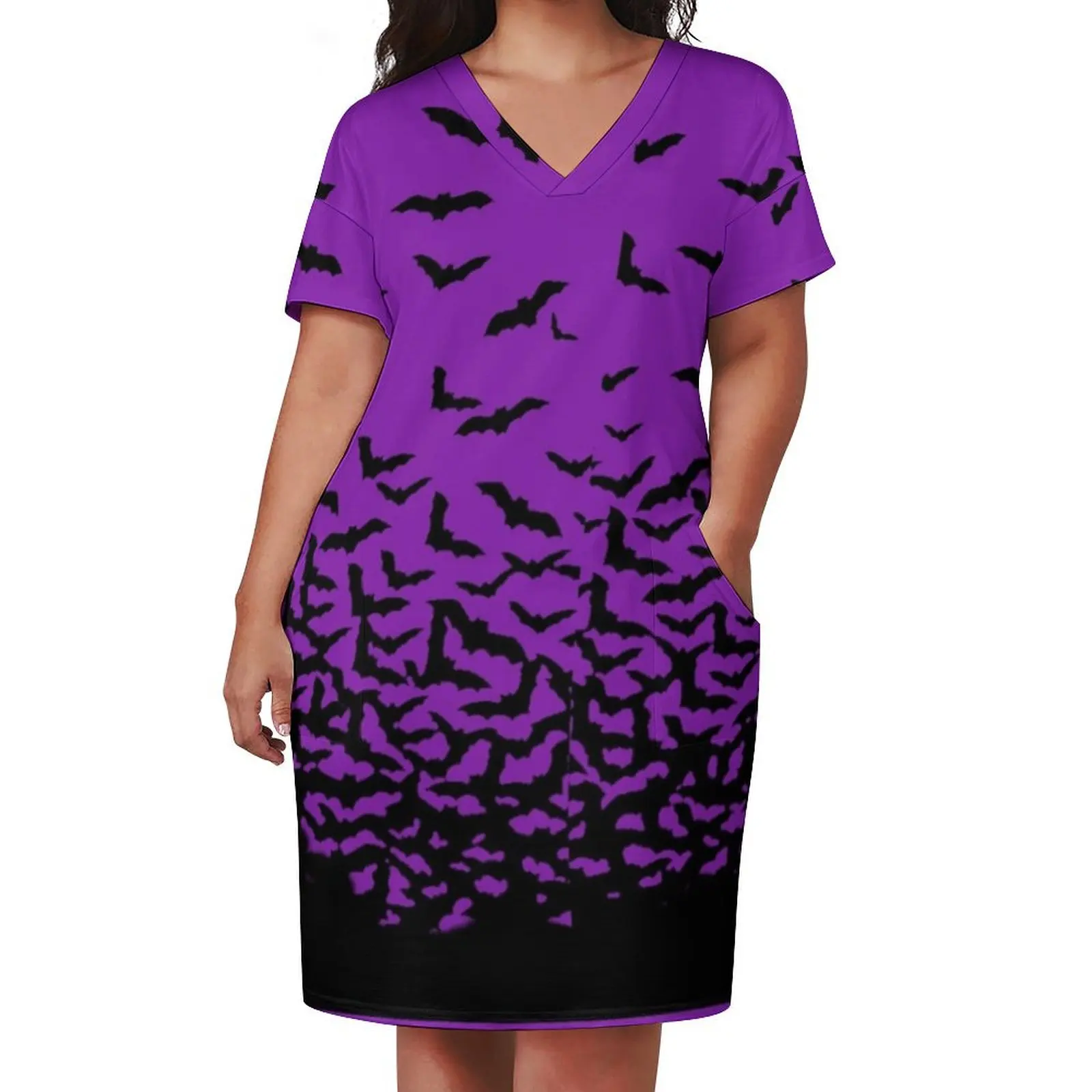 Purple Bats Loose Pocket Dress Long dress woman prom dresses